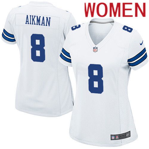 Women Dallas Cowboys #8 Troy Aikman Nike White Team Game NFL Jersey->women nfl jersey->Women Jersey